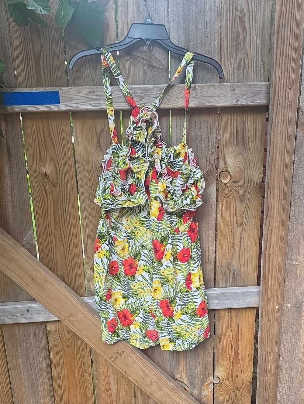 Tropical Floral Ruffle Romper- Yellow, Red & Green